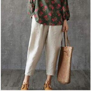 Francesca Bettini - Natural Linen Crop Pant - S